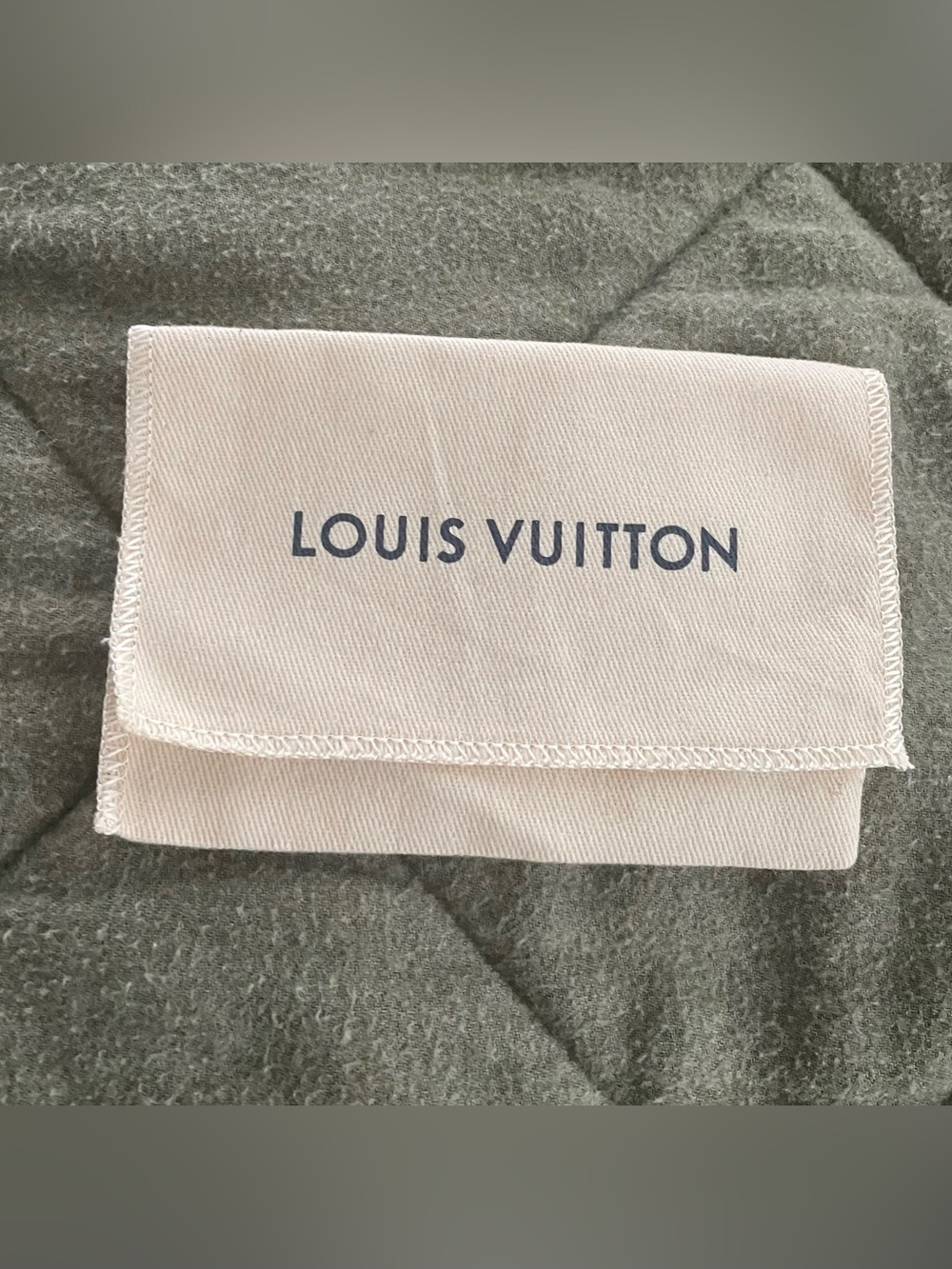 Louis Vuitton Beige Dust Pouch with Navy Logo for small wallet